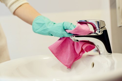 Professional move in cleaning of a bright kitchen interior