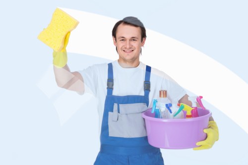 Home cleaning supplies arranged for house cleaning