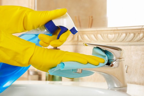 Deep oven cleaning with racks and interior surfaces being scrubbed